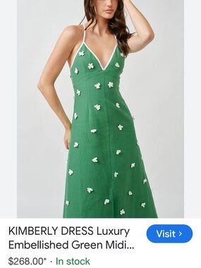 Muade club Kimberly Green Embellished Midi Dress NWT